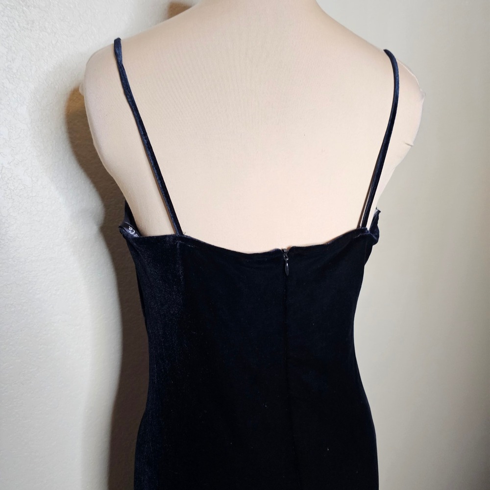 Vintage 90s Y2K Black Velvet Maxi Slip Dress Evening Gown Formal Silver glitter - Picture 5 of 10